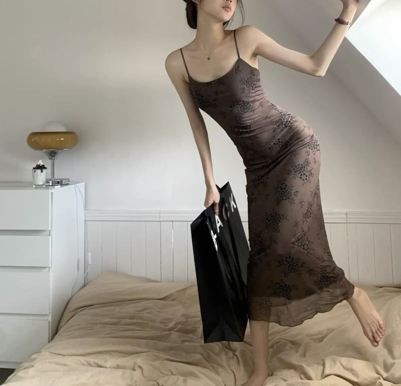 Strap Spaghetti Maxi Lace A-Line Dress