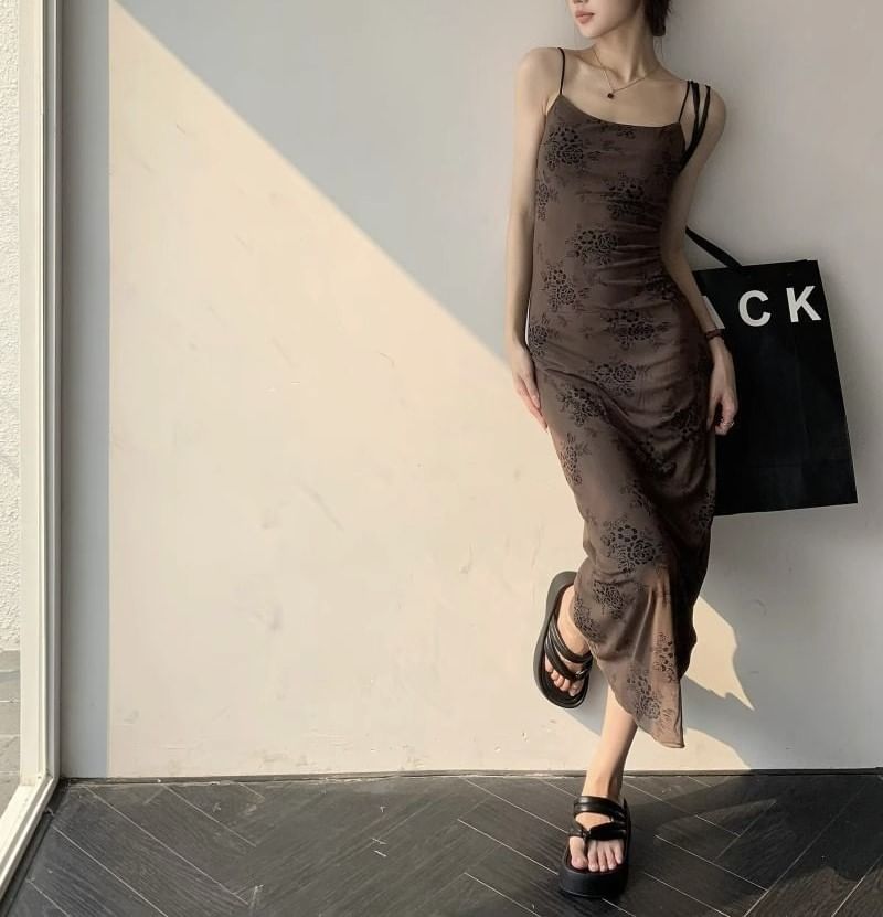 Strap Spaghetti Maxi Lace A-Line Dress