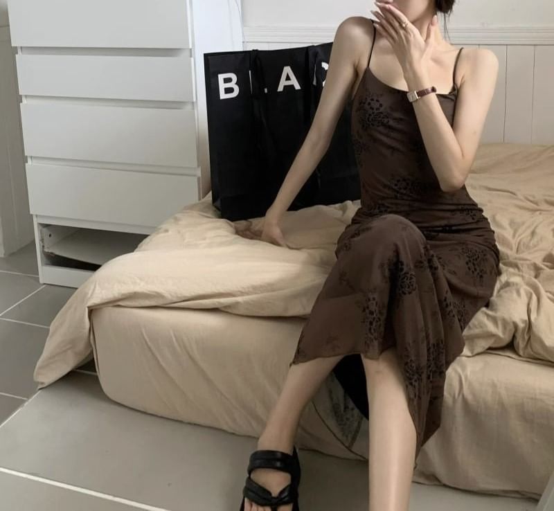 Strap Spaghetti Maxi Lace A-Line Dress