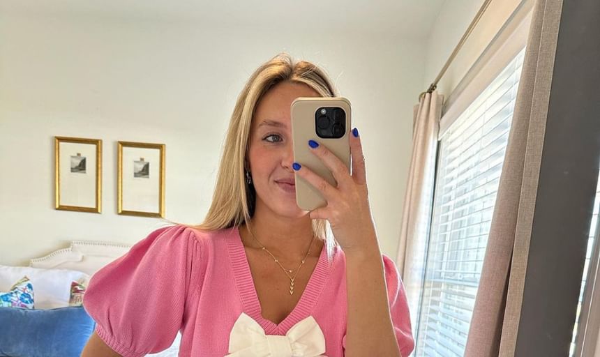 V-Neck Puff-Sleeve Crop Two Knit Accent Bow Top Tone