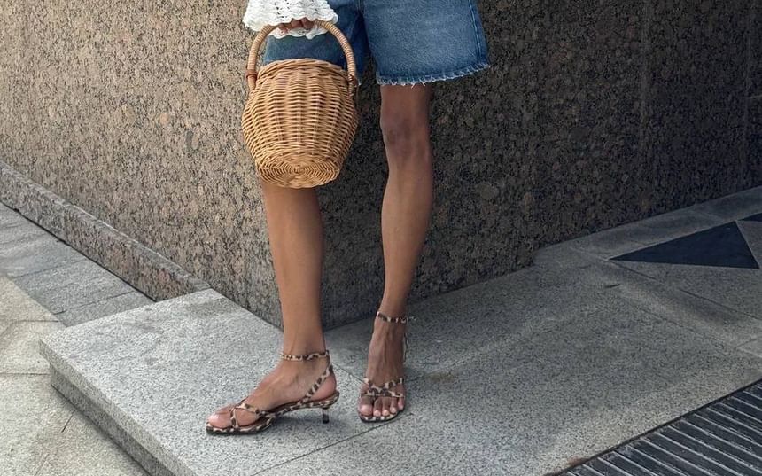 Perforated Crop Flared-Cuff Plain V-Neck Cardigan Button-Up