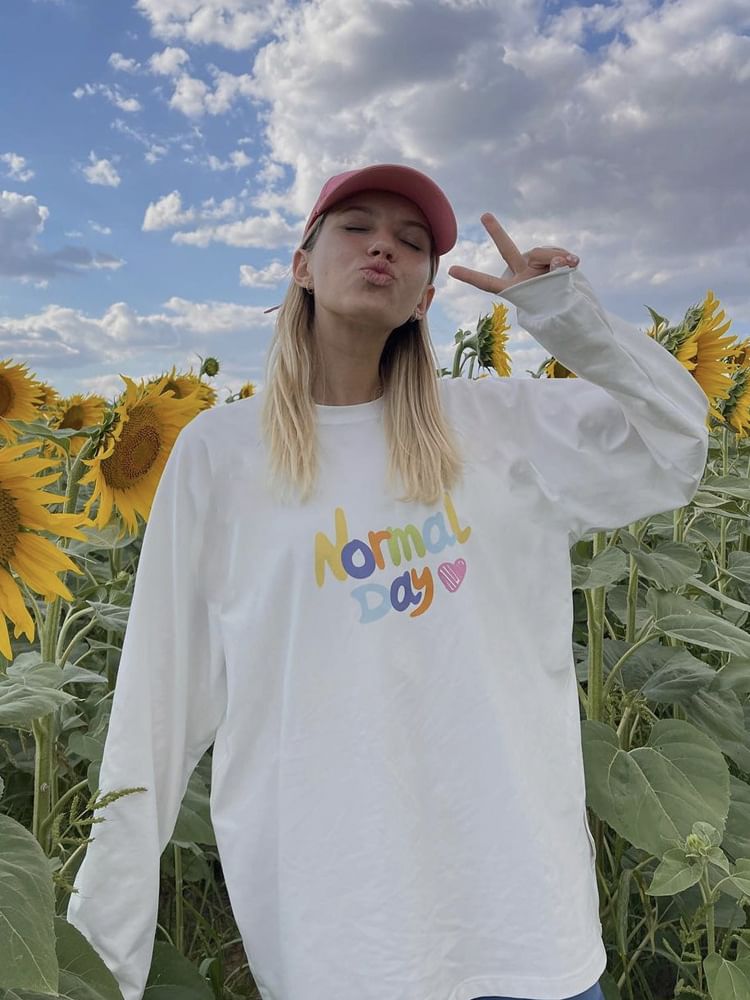 Long-Sleeve T-Shirt Print Lettering Crew Neck