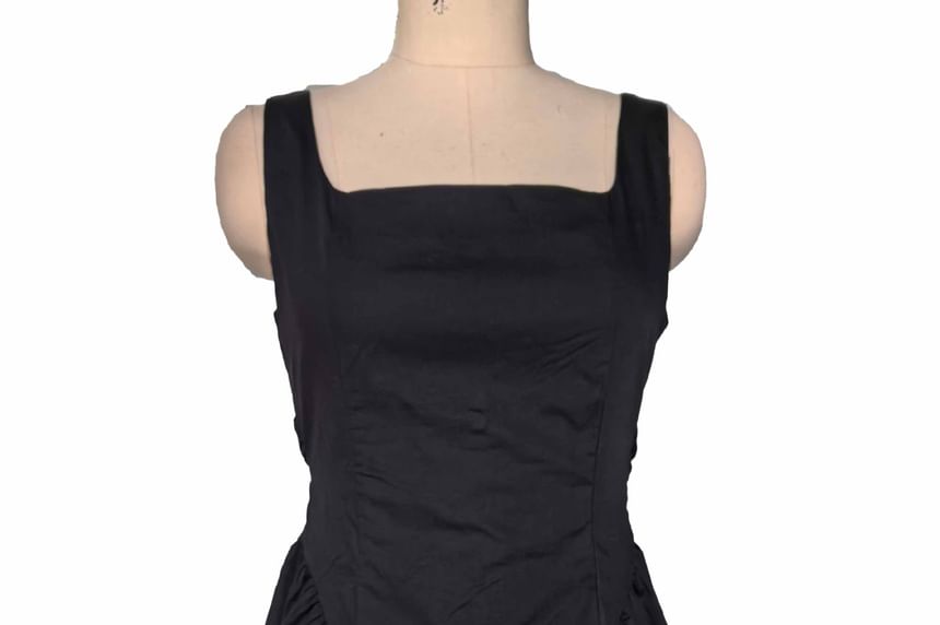 Neck A-Line Tie Mini Waist Back Open Sleeveless Plain Square Dress