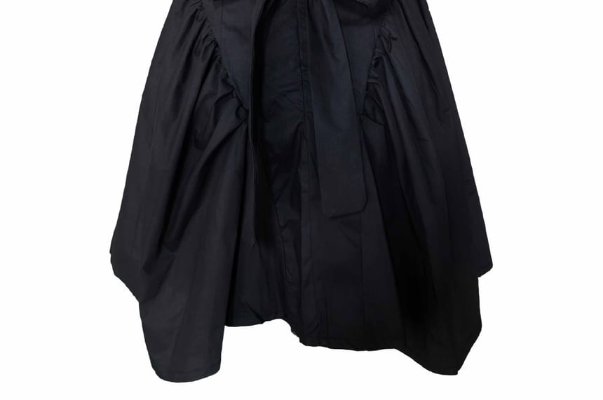 Neck A-Line Tie Mini Waist Back Open Sleeveless Plain Square Dress