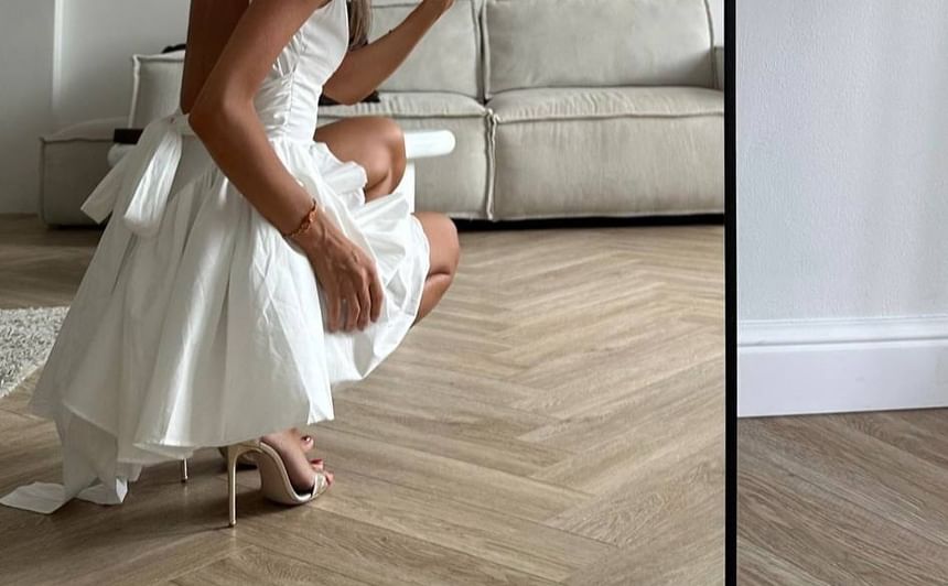 Neck A-Line Tie Mini Waist Back Open Sleeveless Plain Square Dress