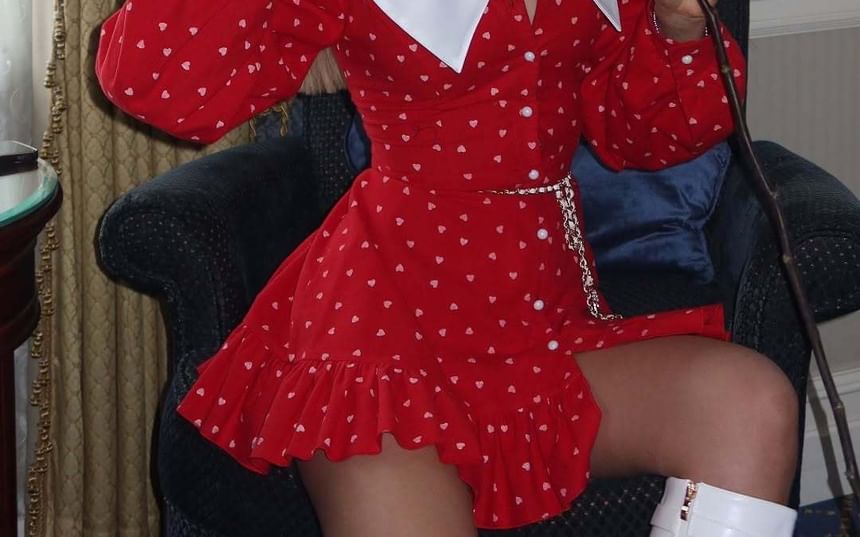 A-Line Ruffle Mini Dress Collar Long-Sleeve Button-Up Contrast Hem