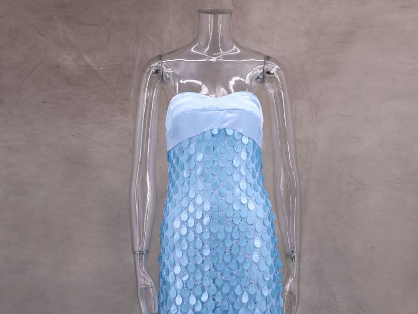 Lace Sheath Maxi Dress Sequin Strapless