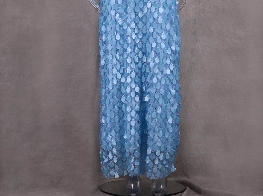 Lace Sheath Maxi Dress Sequin Strapless