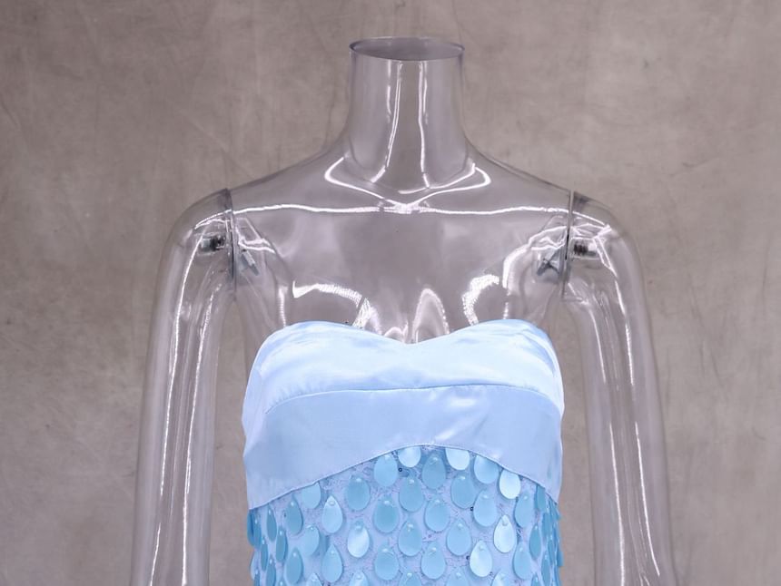 Lace Sheath Maxi Dress Sequin Strapless