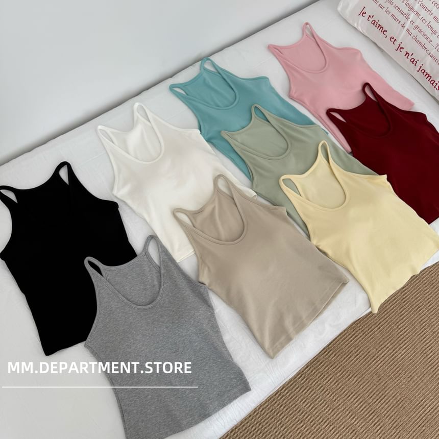 Neck Top Plain Tank Knit Scoop