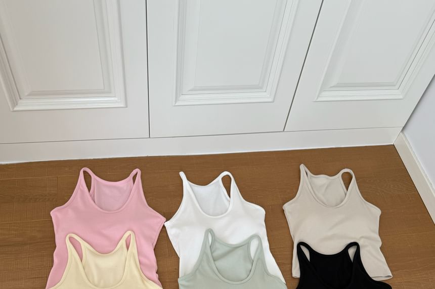 Neck Top Plain Tank Knit Scoop