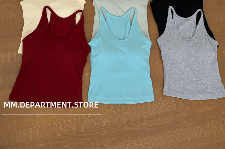 Neck Top Plain Tank Knit Scoop