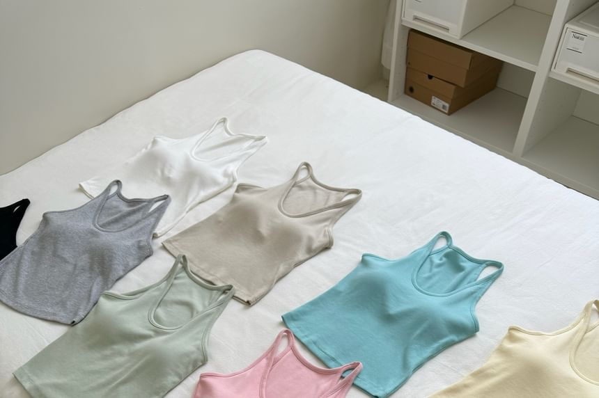 Neck Top Plain Tank Knit Scoop