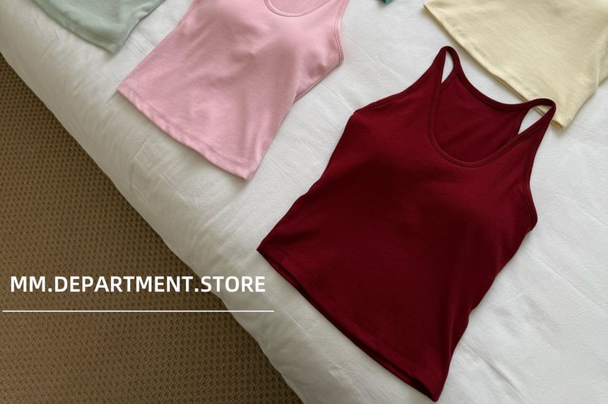 Neck Top Plain Tank Knit Scoop