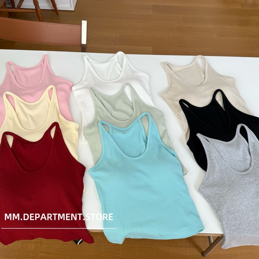 Neck Top Plain Tank Knit Scoop