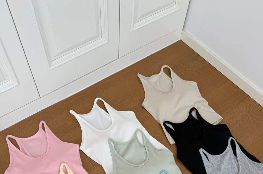 Neck Top Plain Tank Knit Scoop