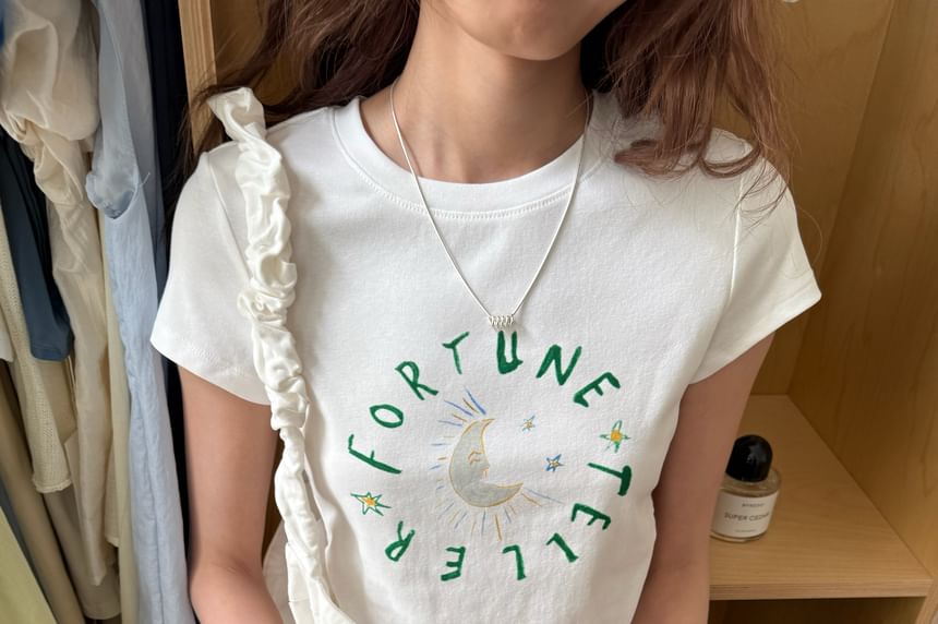 Short-Sleeve Lettering Crewneck T-Shirt Crop