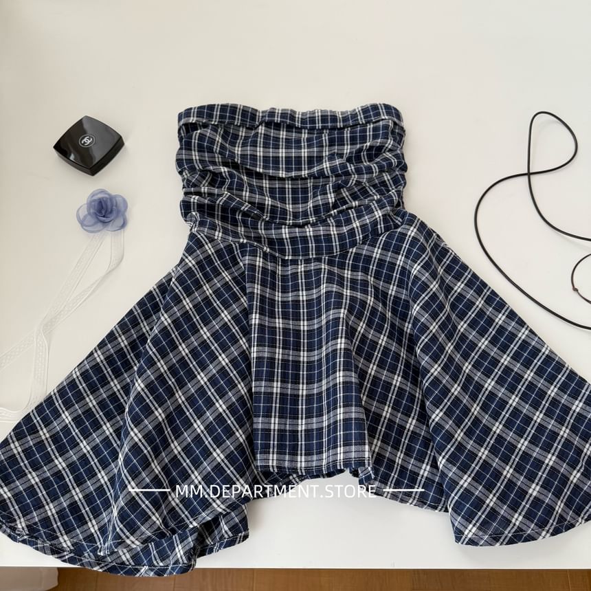 Flowy Strapless Top Plaid
