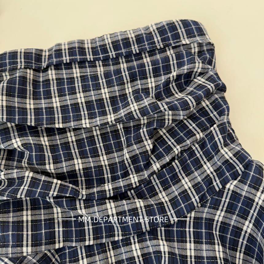 Flowy Strapless Top Plaid