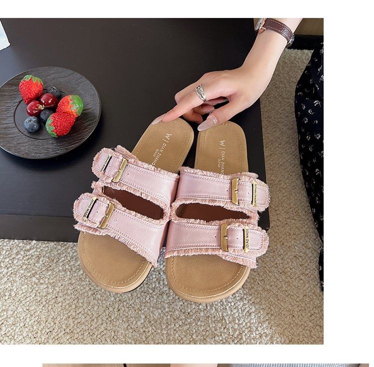 Slide Buckled Plain Sandals
