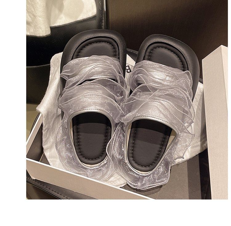 Ruffle Sandals Slide Platform Trim