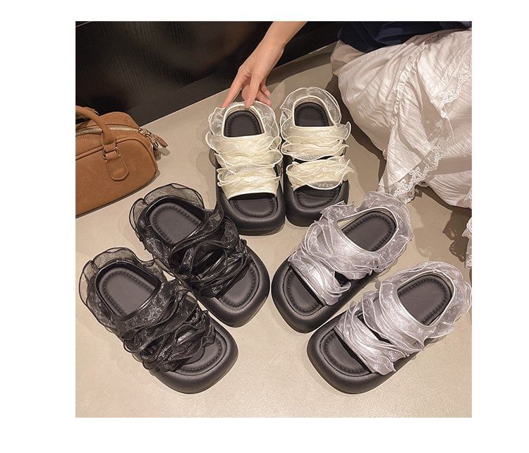 Ruffle Sandals Slide Platform Trim