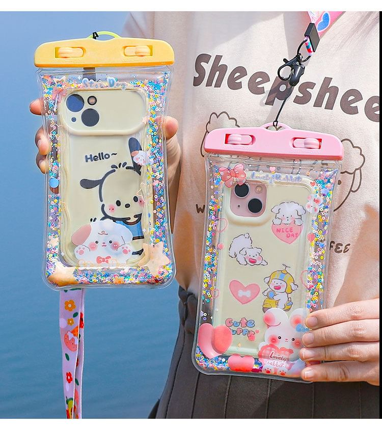 Sequined Cartoon Waterproof Touchscreen Floating Phone Pouch (Various Designs)