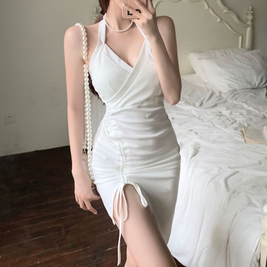 Halter Mini Ruched Sleeveless Dress