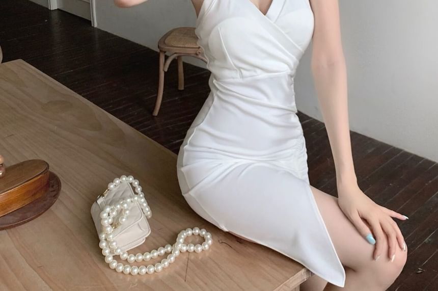 Halter Mini Ruched Sleeveless Dress