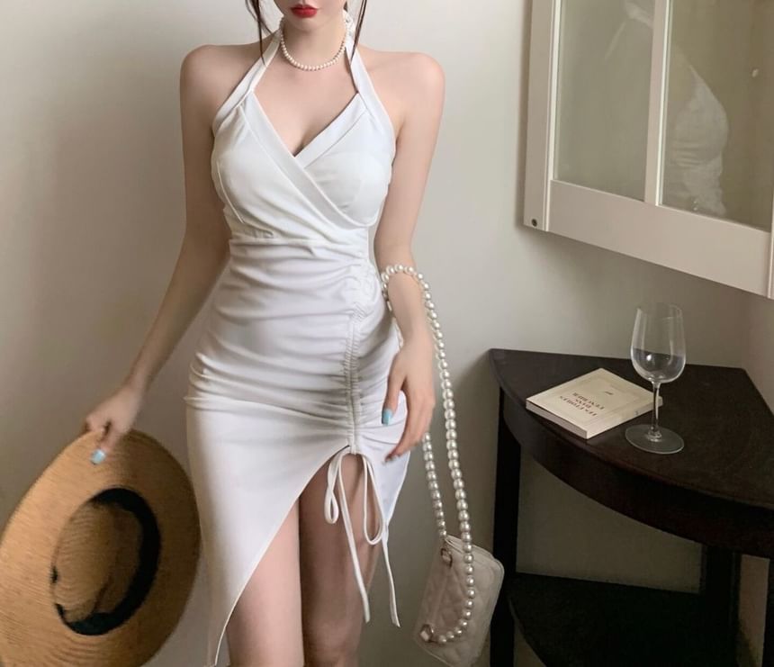 Halter Mini Ruched Sleeveless Dress