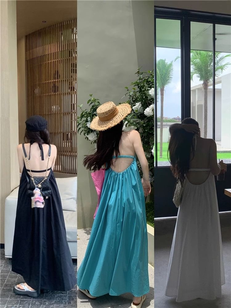 Neck Dress Maxi Print Halter Sleeveless