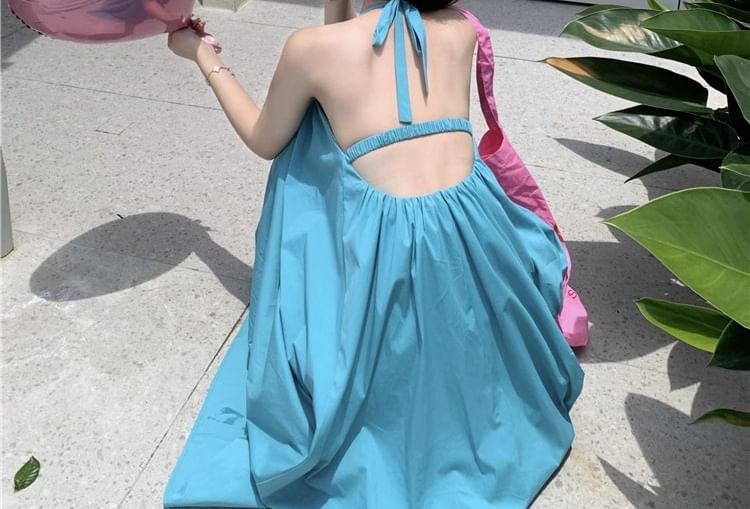 Neck Dress Maxi Print Halter Sleeveless