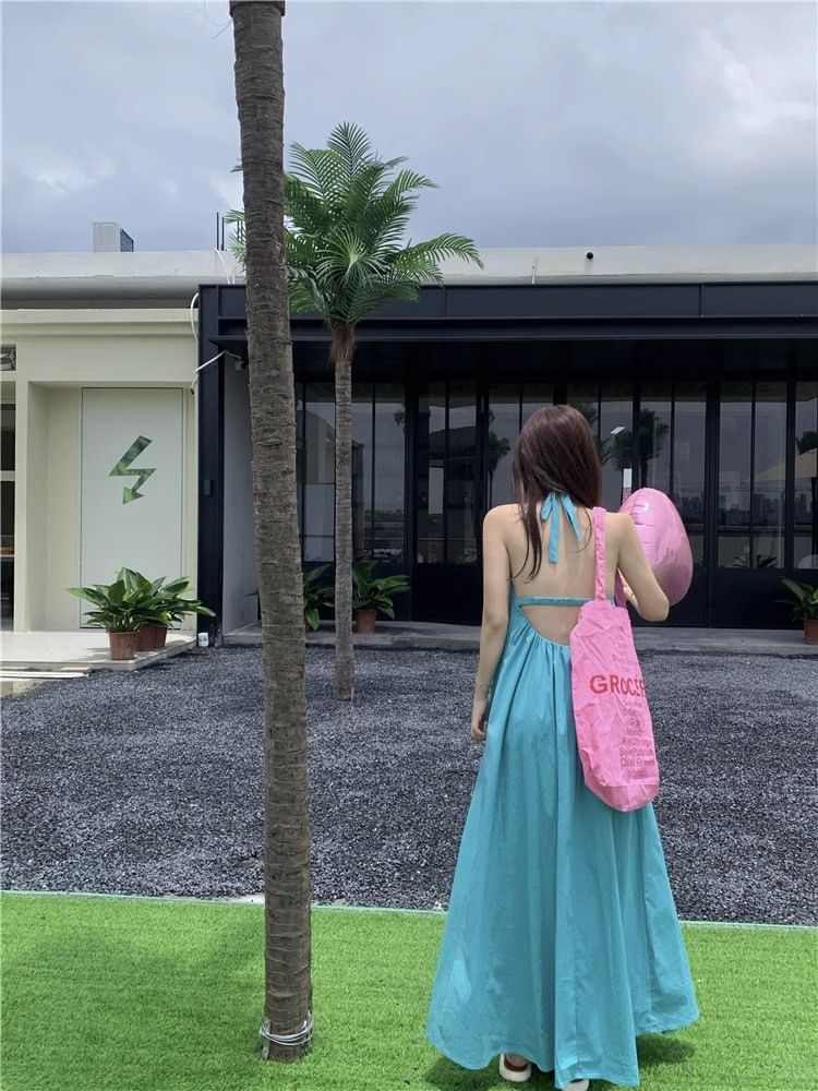 Neck Dress Maxi Print Halter Sleeveless