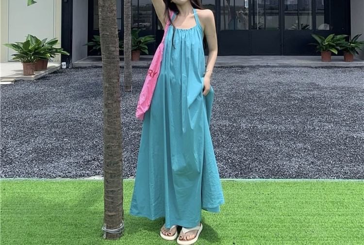 Neck Dress Maxi Print Halter Sleeveless