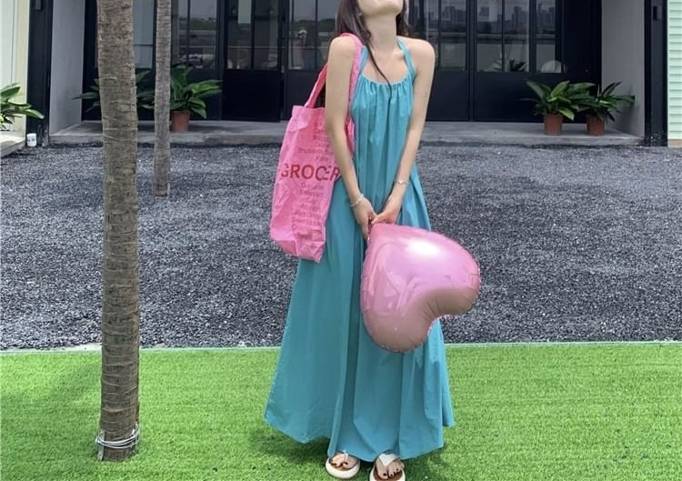 Neck Dress Maxi Print Halter Sleeveless