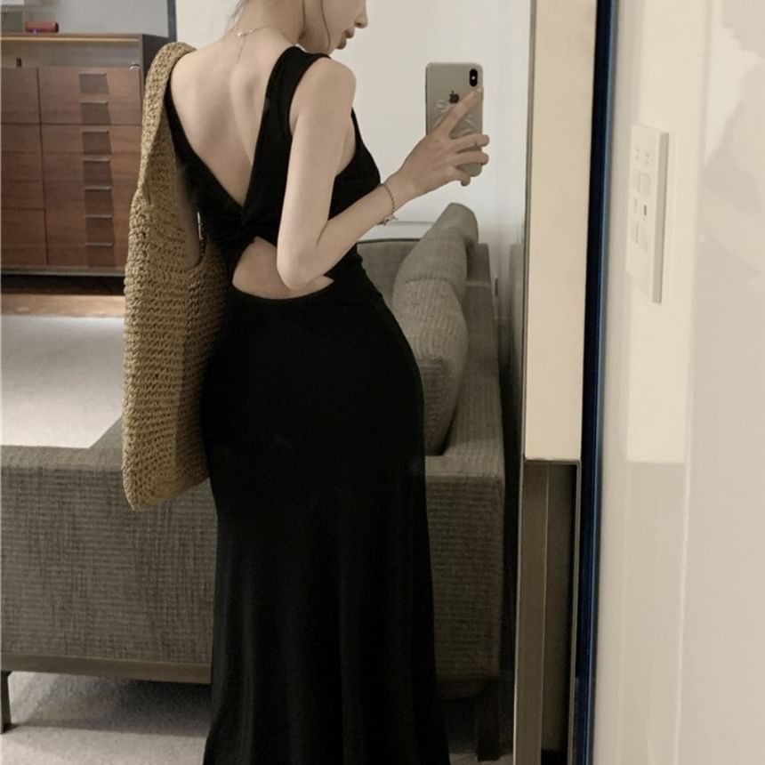 Bowknot Dress Sleeveless Maxi Backless Neckline