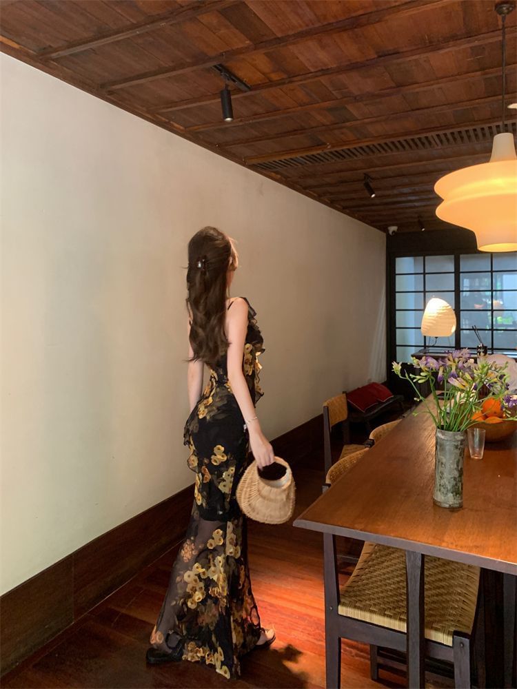 Sweetheart Sleeveless Print Neck Dress Maxi Floral