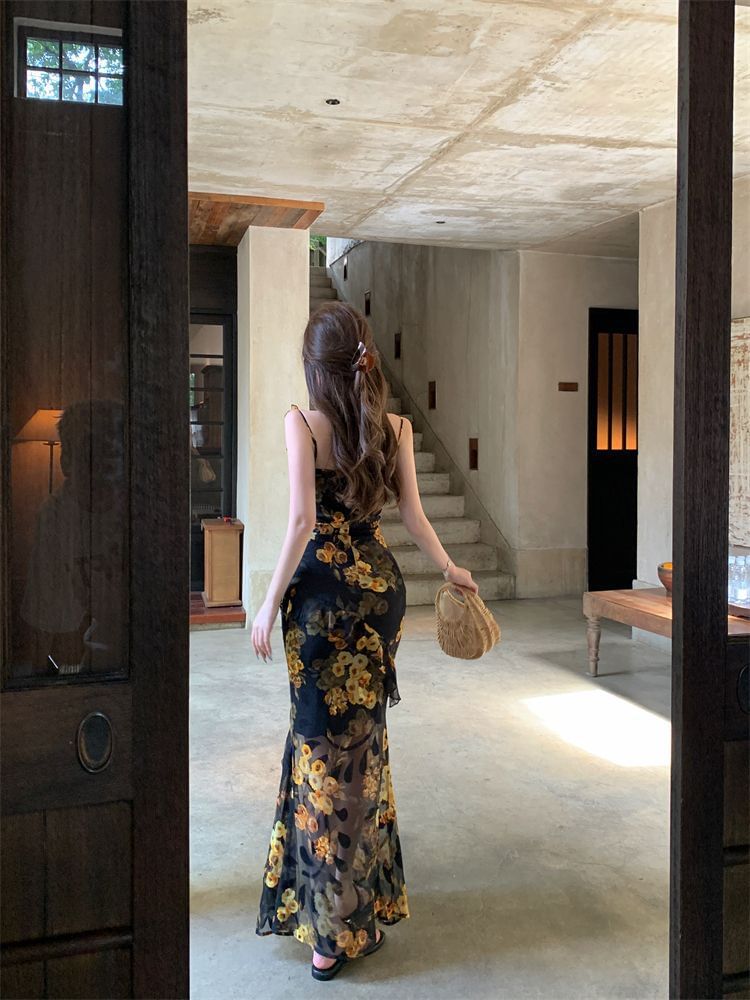 Sweetheart Sleeveless Print Neck Dress Maxi Floral