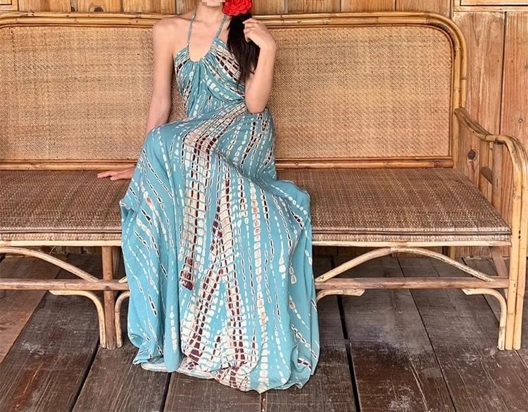 Printed Halter Maxi Dress Neck Sleeveless