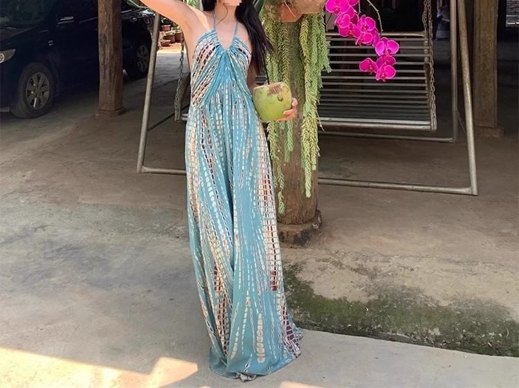 Printed Halter Maxi Dress Neck Sleeveless