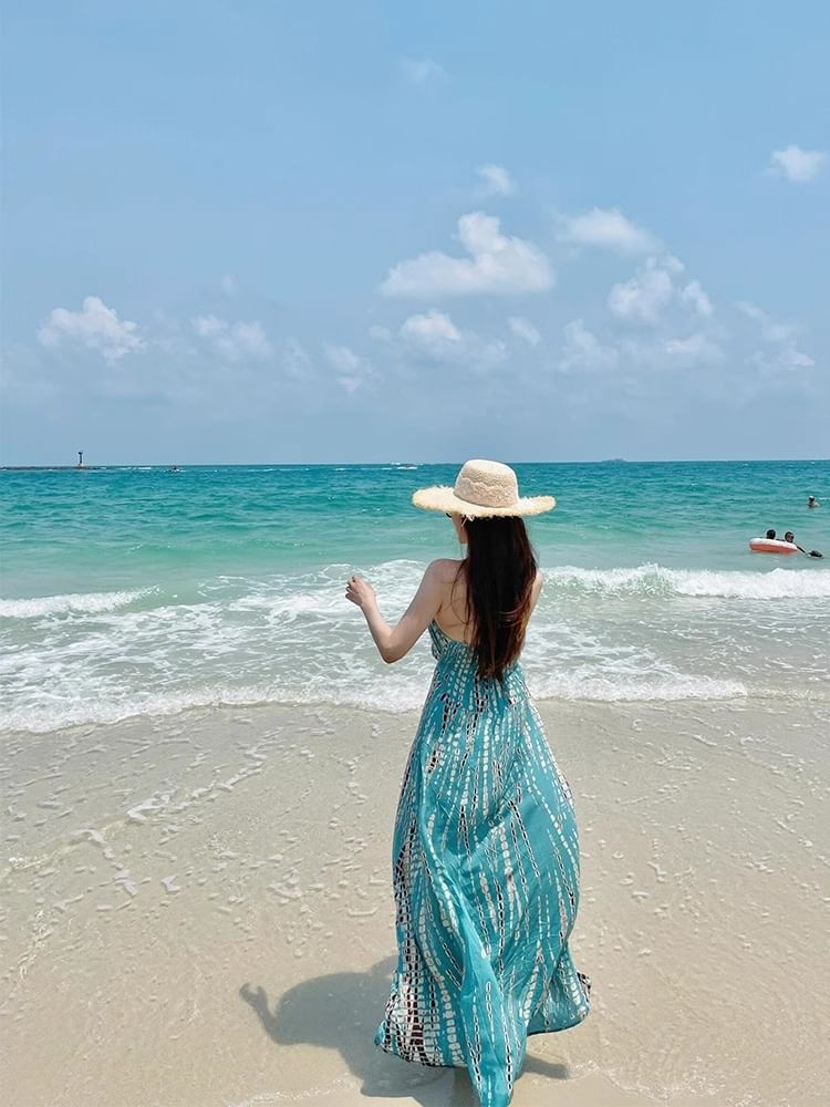 Printed Halter Maxi Dress Neck Sleeveless