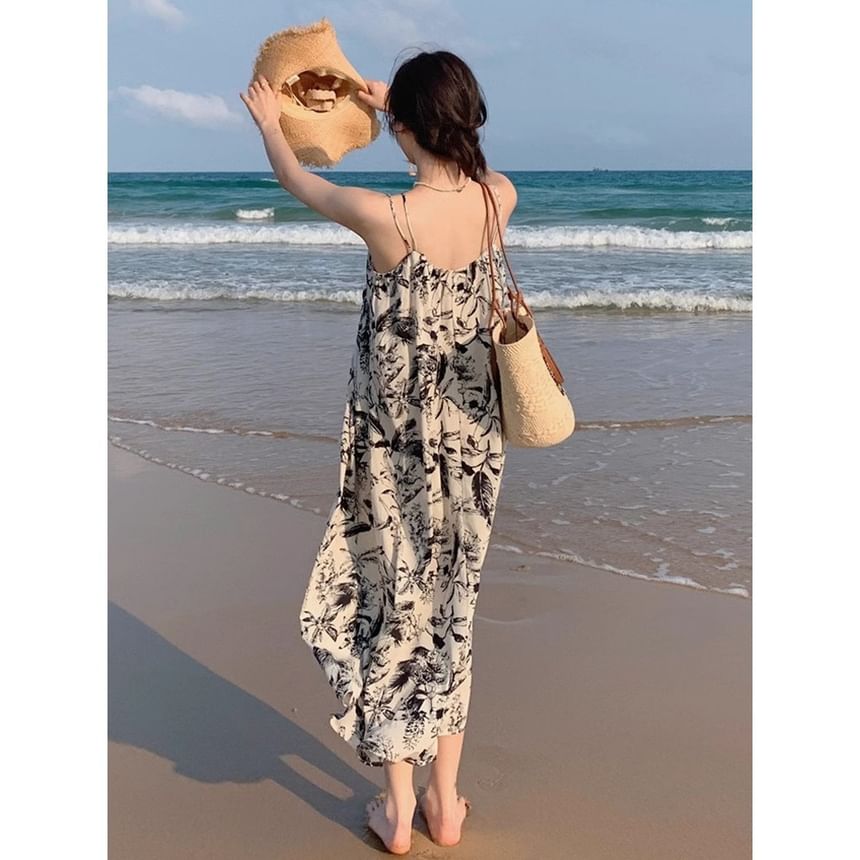 Dress Maxi V-Neck Spaghetti Floral Strap Print