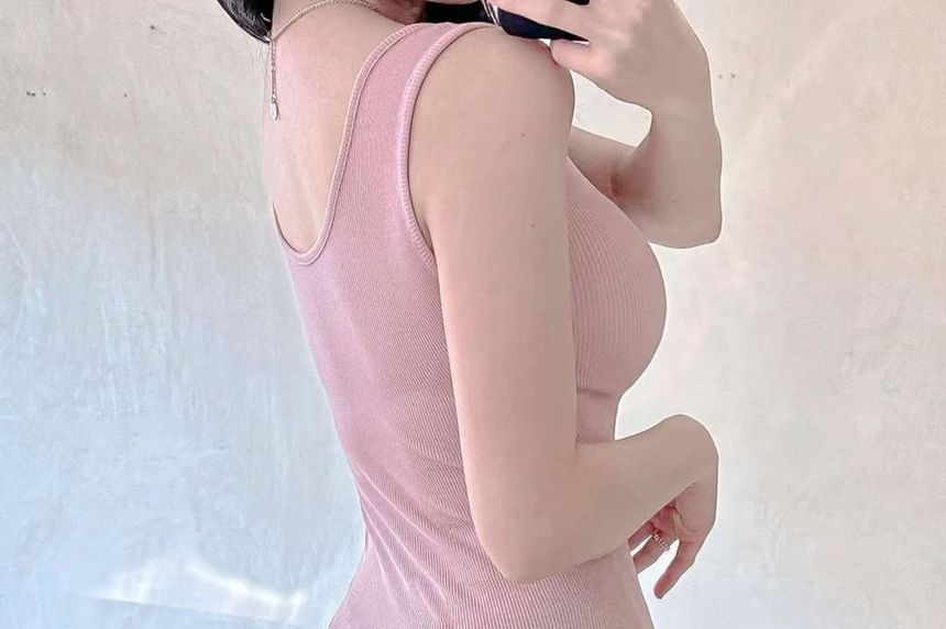 Bodycon Mini Sleeveless Dress Plain Scoop Neck