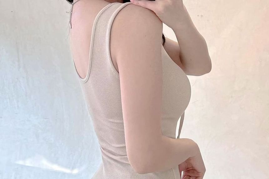 Bodycon Mini Sleeveless Dress Plain Scoop Neck