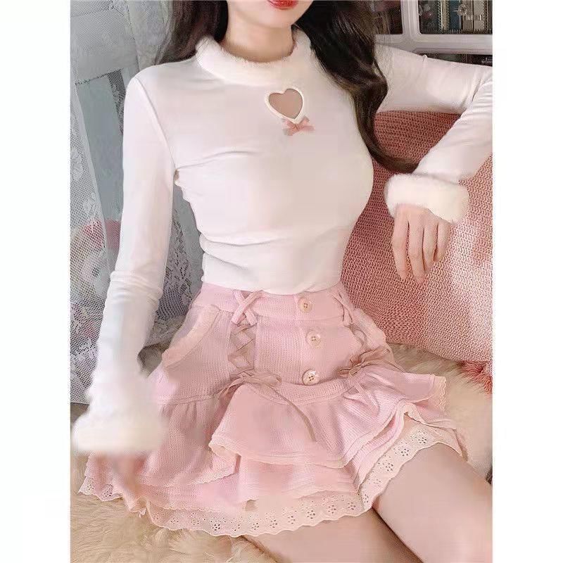 Knit Waist Skirt Trim Mini High Lace Tiered