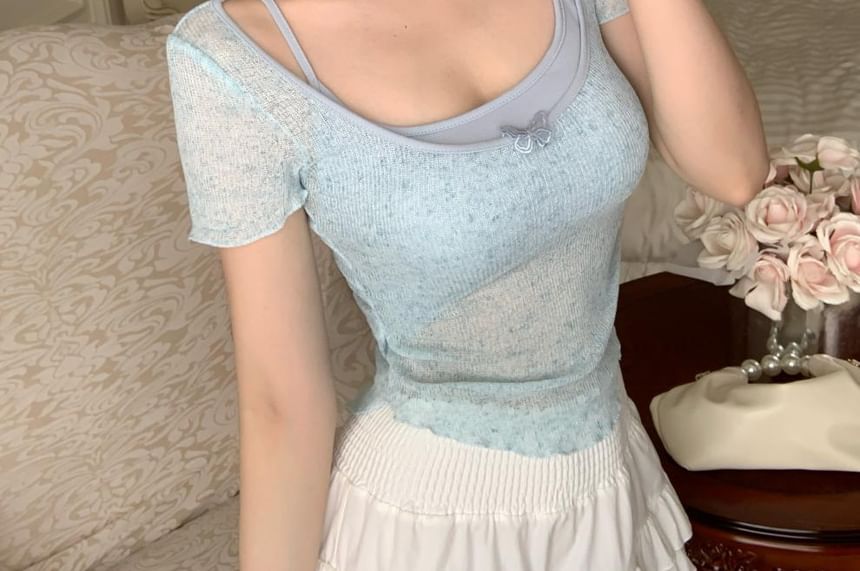 Short-Sleeve + Set: Top Camisole Square Neck