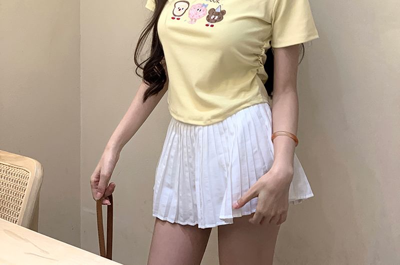 Embroidered Crop Short-Sleeve Crewneck T-Shirt