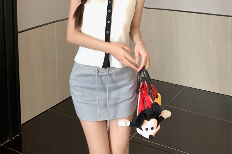 Button-Up Knit Sleeveless Sailor Top Collar