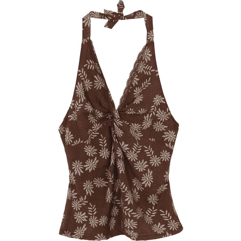 Print Skirt Mini V-Neck Top Sleeveless /