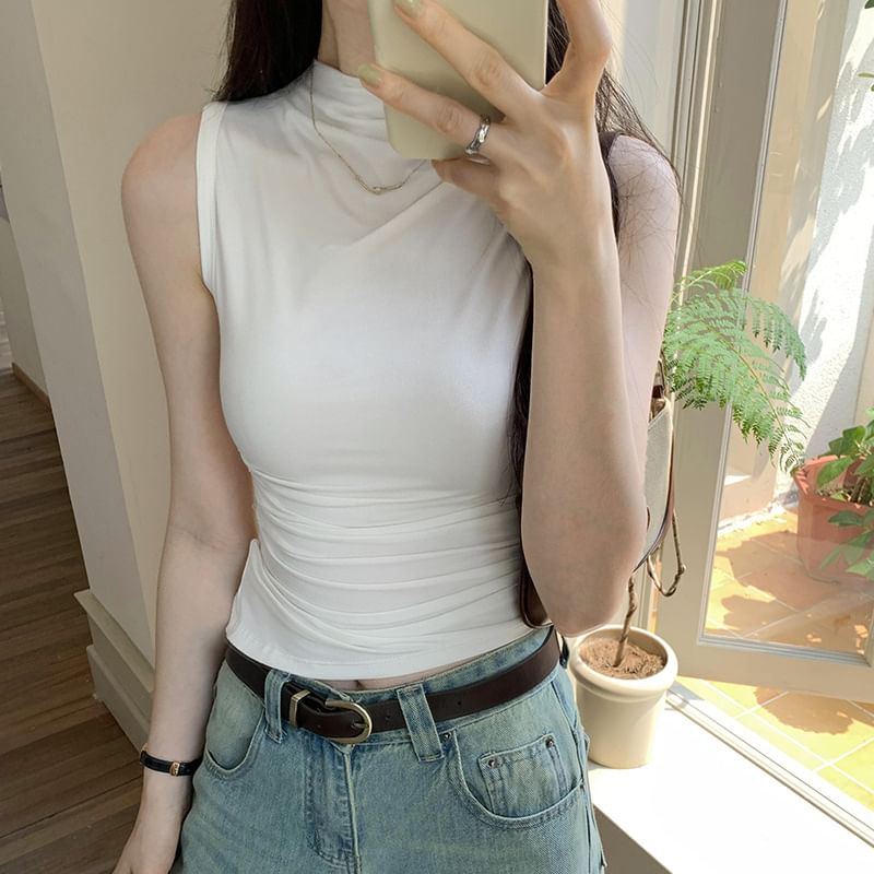 Mock Top Sleeveless Plain Neck